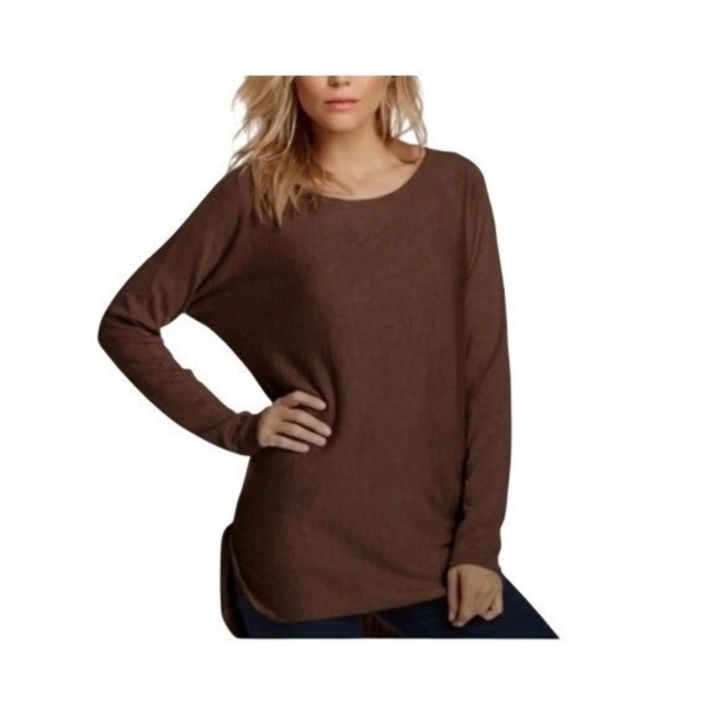 Joan Vass Cashmere Mix‎ Crewneck Tunic Sweater Chocolate Brown KnitS